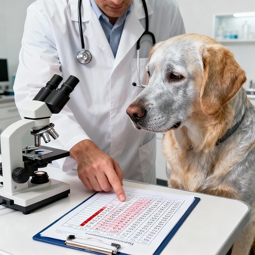 Общий анализ крови собаки — ветеринар с собакой, таблица результатов, микроскоп